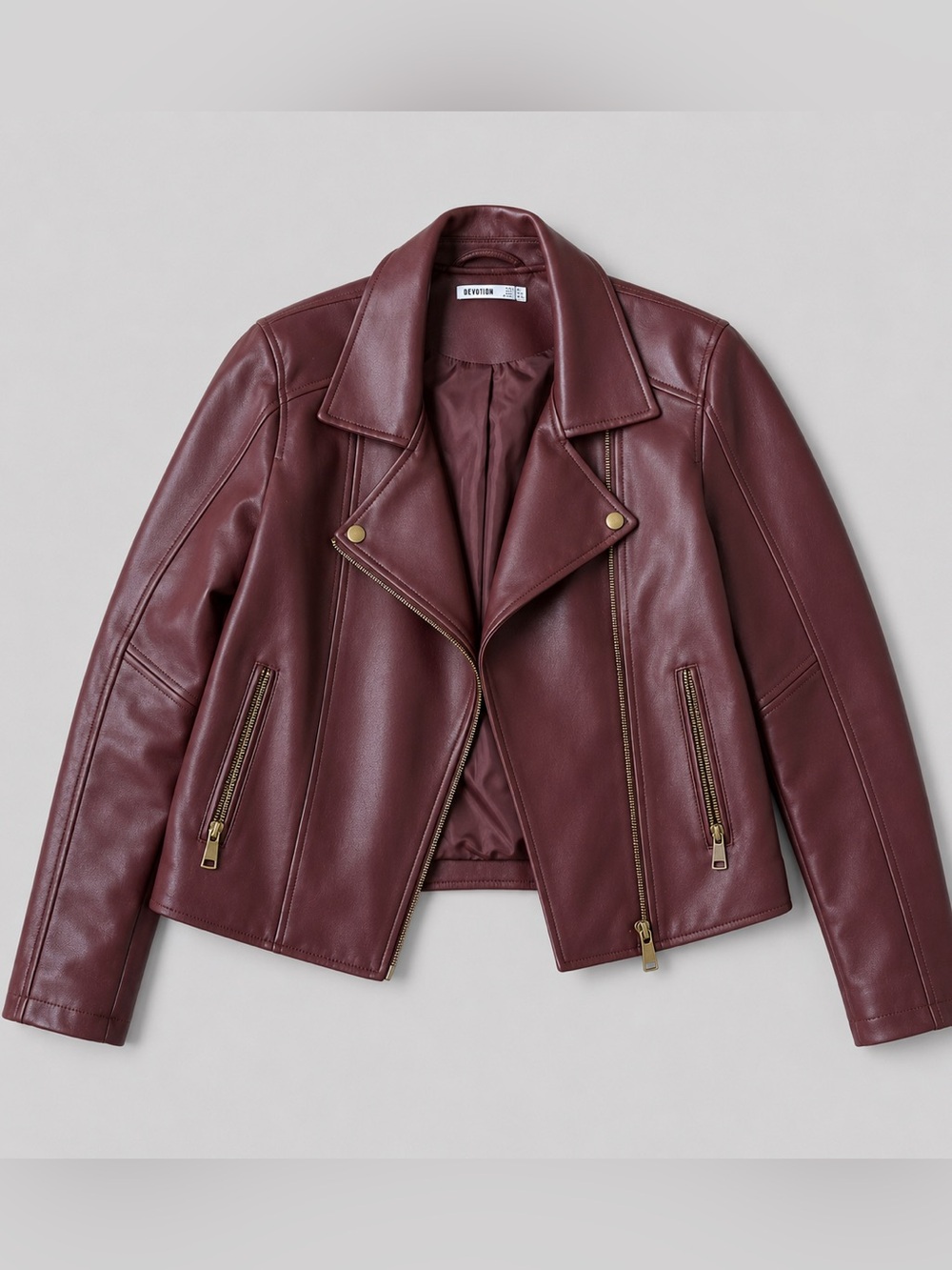 DEVOTED Brown Faux Leather Biker Jacket with Gold Zipper